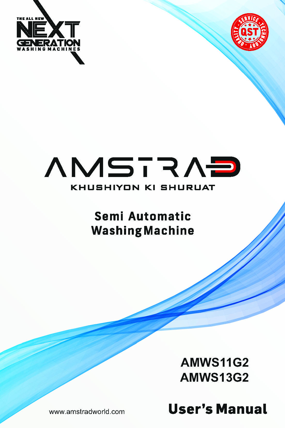 Amstrad G2 Series Semi-Automatic Washing Machine User Manual