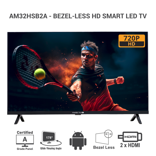 Amstrad 32 Inch Bezel-less HD Ready Smart LED TV AM32HSB2A