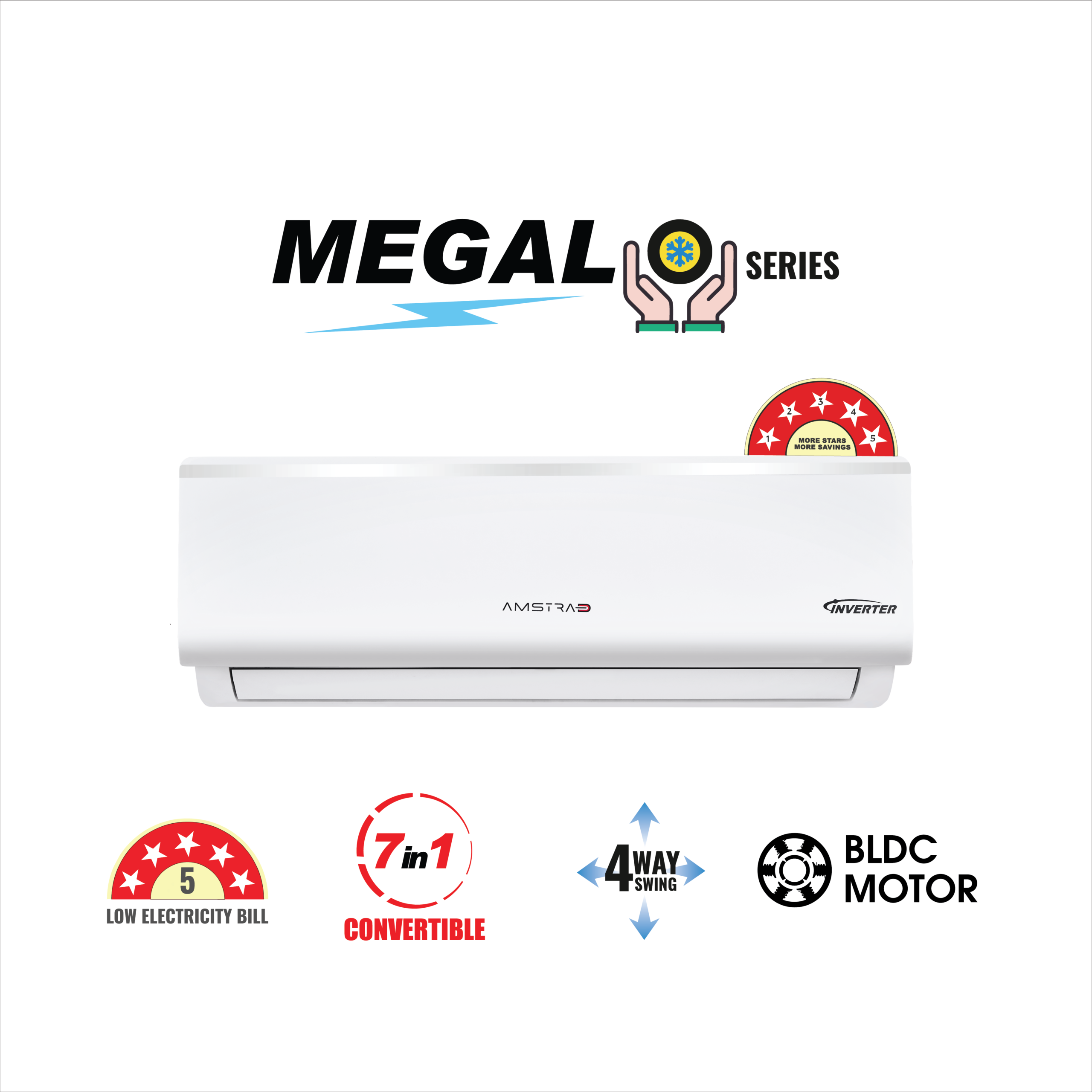Amstrad Megalo Series AC 1 Ton 5 Star Inverter Split Air Conditioner - AMSi2055HD(2026 Star Rating)