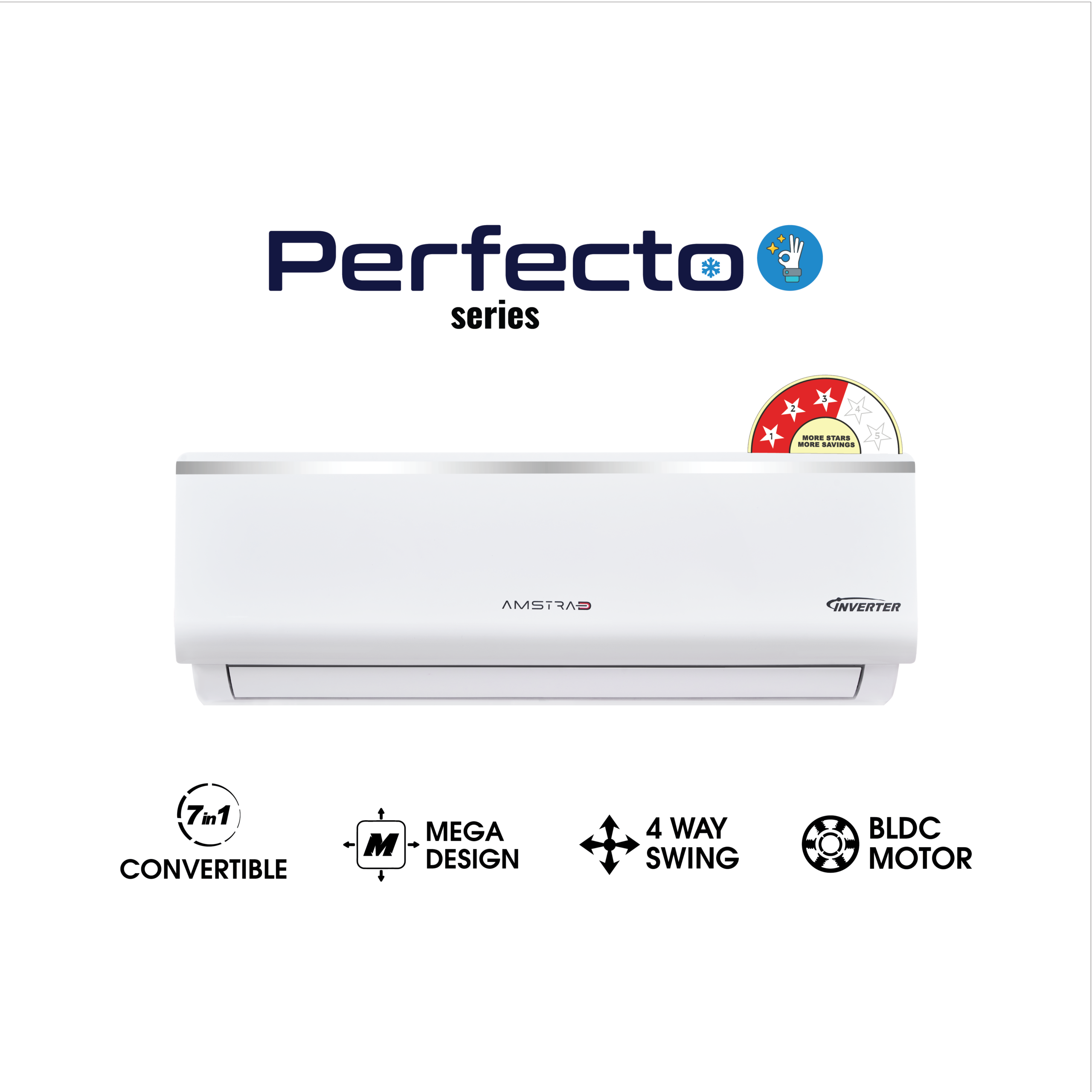 Amstrad Perfecto Series AC 1 Ton 3 Star Inverter Split Air Conditioner - AMSi1333HD(2026 Star Rating)